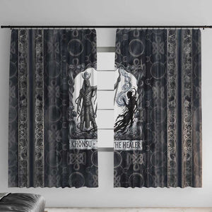 Khonsu Ancient Egyptian Window Curtain with Dark Celtic Knot Pattern, Baboon Guardian Symbol, and Moon Healer Motif - African Pride