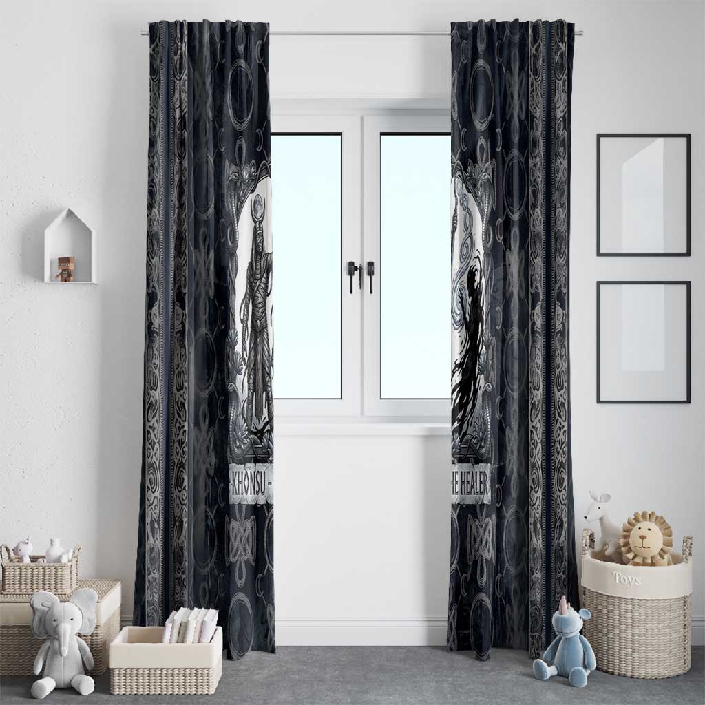 Khonsu Ancient Egyptian Window Curtain with Dark Celtic Knot Pattern, Baboon Guardian Symbol, and Moon Healer Motif - African Pride