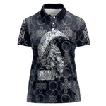 Khonsu Ancient Egyptian Women Polo Shirt with Dark Celtic Knot Pattern, Baboon Guardian Symbol, and Moon Healer Motif - African Pride