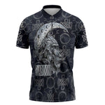 Khonsu Ancient Egyptian Zipper Polo Shirt with Dark Celtic Knot Pattern, Baboon Guardian Symbol, and Moon Healer Motif - African Pride