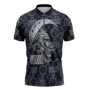 Khonsu Ancient Egyptian Zipper Polo Shirt with Dark Celtic Knot Pattern, Baboon Guardian Symbol, and Moon Healer Motif - African Pride