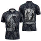 Khonsu Ancient Egyptian Zipper Polo Shirt with Dark Celtic Knot Pattern, Baboon Guardian Symbol, and Moon Healer Motif - African Pride