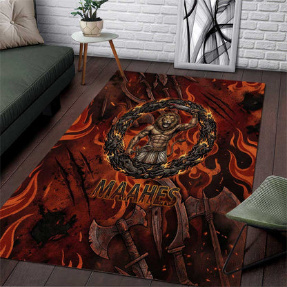 Maahes Area Rug Ancient Egyptian Fiery Red Flame - Roaring Lion Head - African Pride