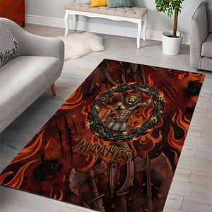 Maahes Area Rug Ancient Egyptian Fiery Red Flame - Roaring Lion Head - African Pride