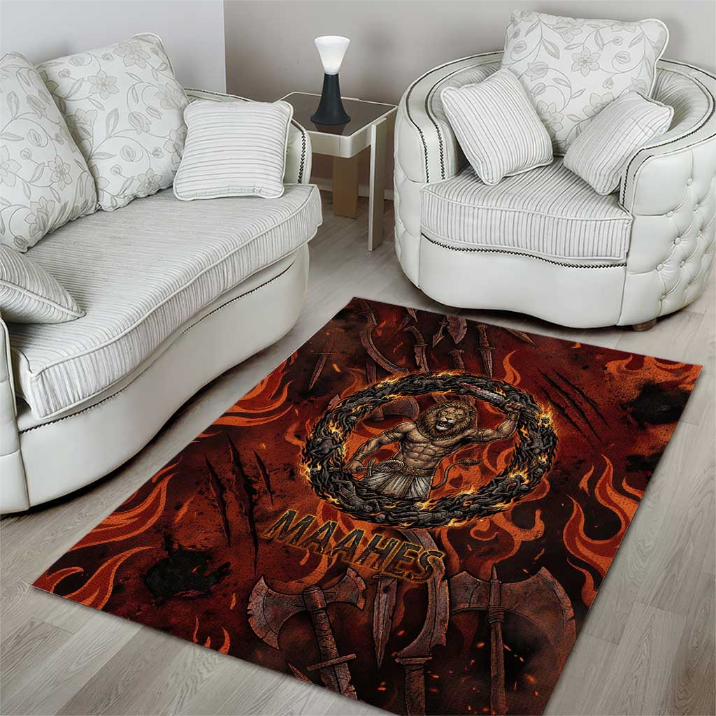Maahes Area Rug Ancient Egyptian Fiery Red Flame - Roaring Lion Head - African Pride