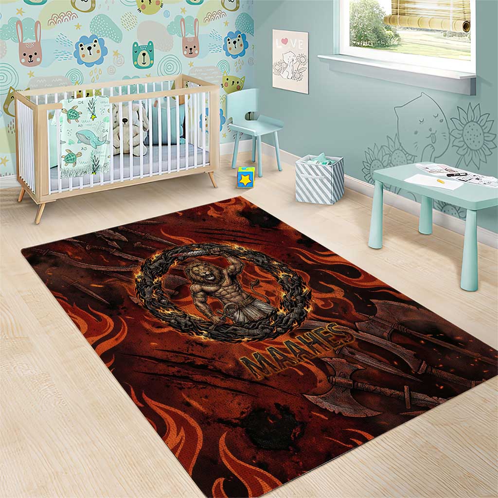 Maahes Area Rug Ancient Egyptian Fiery Red Flame - Roaring Lion Head - African Pride