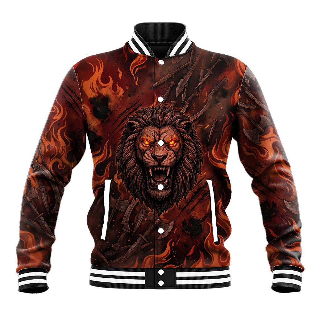 Maahes Baseball Jacket Ancient Egyptian Fiery Red Flame - Roaring Lion Head - African Pride