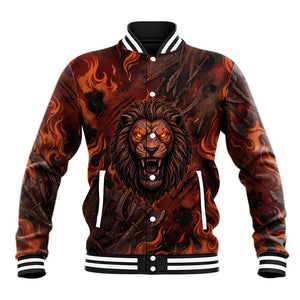 Maahes Baseball Jacket Ancient Egyptian Fiery Red Flame - Roaring Lion Head - African Pride