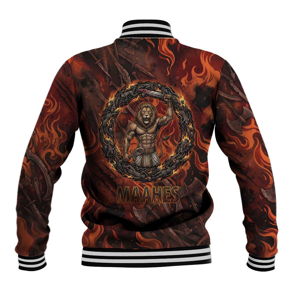 Maahes Baseball Jacket Ancient Egyptian Fiery Red Flame - Roaring Lion Head - African Pride