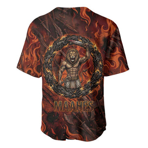 Maahes Baseball Jersey Ancient Egyptian Fiery Red Flame - Roaring Lion Head - African Pride