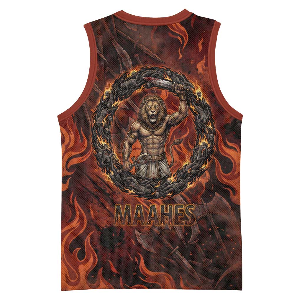 Maahes Basketball Jersey Ancient Egyptian Fiery Red Flame - Roaring Lion Head - African Pride