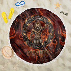 Maahes Beach Blanket Ancient Egyptian Fiery Red Flame - Roaring Lion Head - African Pride
