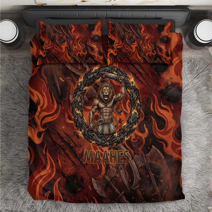 Maahes Bedding Set Ancient Egyptian Fiery Red Flame - Roaring Lion Head - African Pride