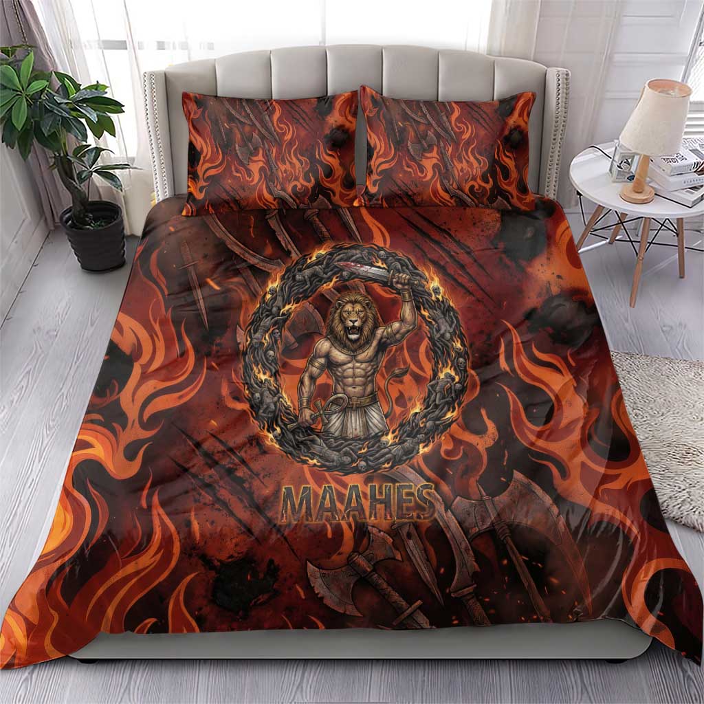 Maahes Bedding Set Ancient Egyptian Fiery Red Flame - Roaring Lion Head - African Pride