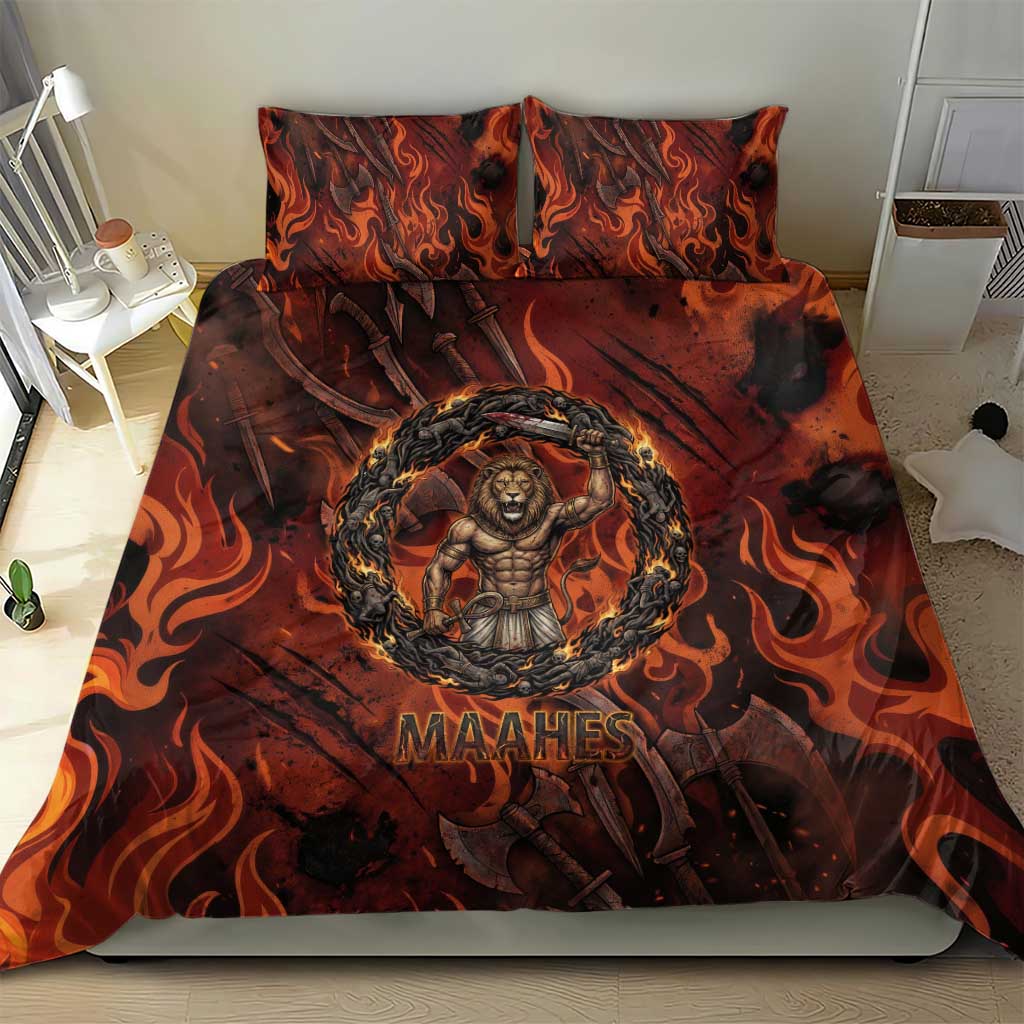 Maahes Bedding Set Ancient Egyptian Fiery Red Flame - Roaring Lion Head - African Pride