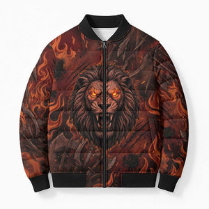 Maahes Bomber Puffer Jacket Ancient Egyptian Fiery Red Flame - Roaring Lion Head - African Pride