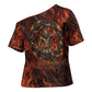 Maahes Cross Shoulder Shirt Ancient Egyptian Fiery Red Flame - Roaring Lion Head - African Pride