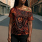 Maahes Cross Shoulder Shirt Ancient Egyptian Fiery Red Flame - Roaring Lion Head - African Pride