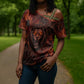 Maahes Cross Shoulder Shirt Ancient Egyptian Fiery Red Flame - Roaring Lion Head - African Pride