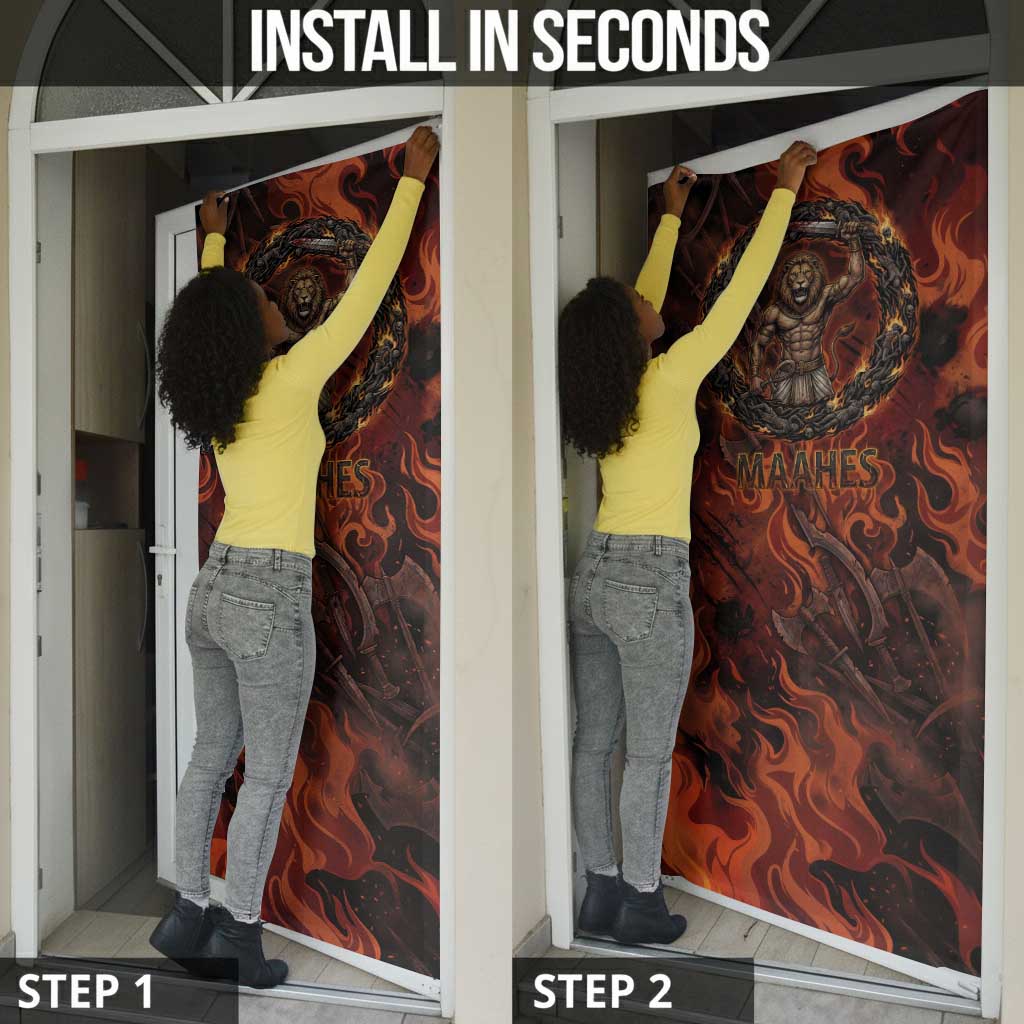 Maahes Door Cover Ancient Egyptian Fiery Red Flame - Roaring Lion Head - African Pride