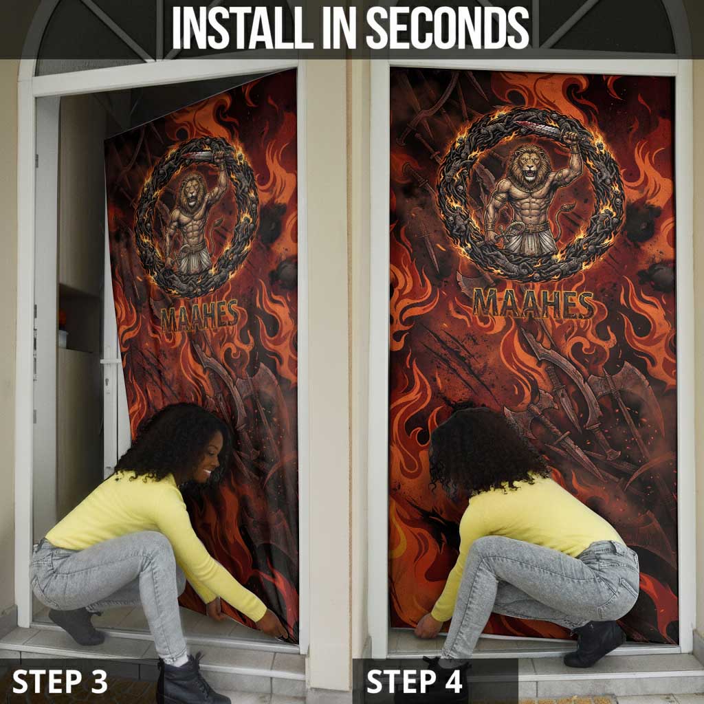 Maahes Door Cover Ancient Egyptian Fiery Red Flame - Roaring Lion Head - African Pride