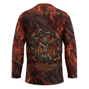Maahes Hockey Jersey Ancient Egyptian Fiery Red Flame - Roaring Lion Head - African Pride