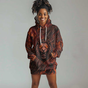Maahes Hoodie Dress Ancient Egyptian Fiery Red Flame - Roaring Lion Head - African Pride