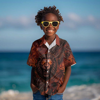 Maahes Kid Hawaiian Shirt Ancient Egyptian Fiery Red Flame - Roaring Lion Head - African Pride