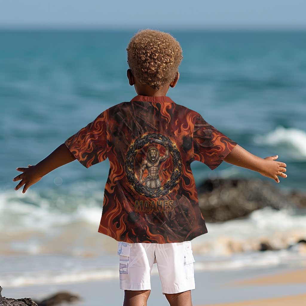 Maahes Kid Hawaiian Shirt Ancient Egyptian Fiery Red Flame - Roaring Lion Head - African Pride