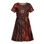 Maahes Kid Short Sleeve Dress Ancient Egyptian Fiery Red Flame - Roaring Lion Head - African Pride
