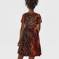 Maahes Kid Short Sleeve Dress Ancient Egyptian Fiery Red Flame - Roaring Lion Head - African Pride