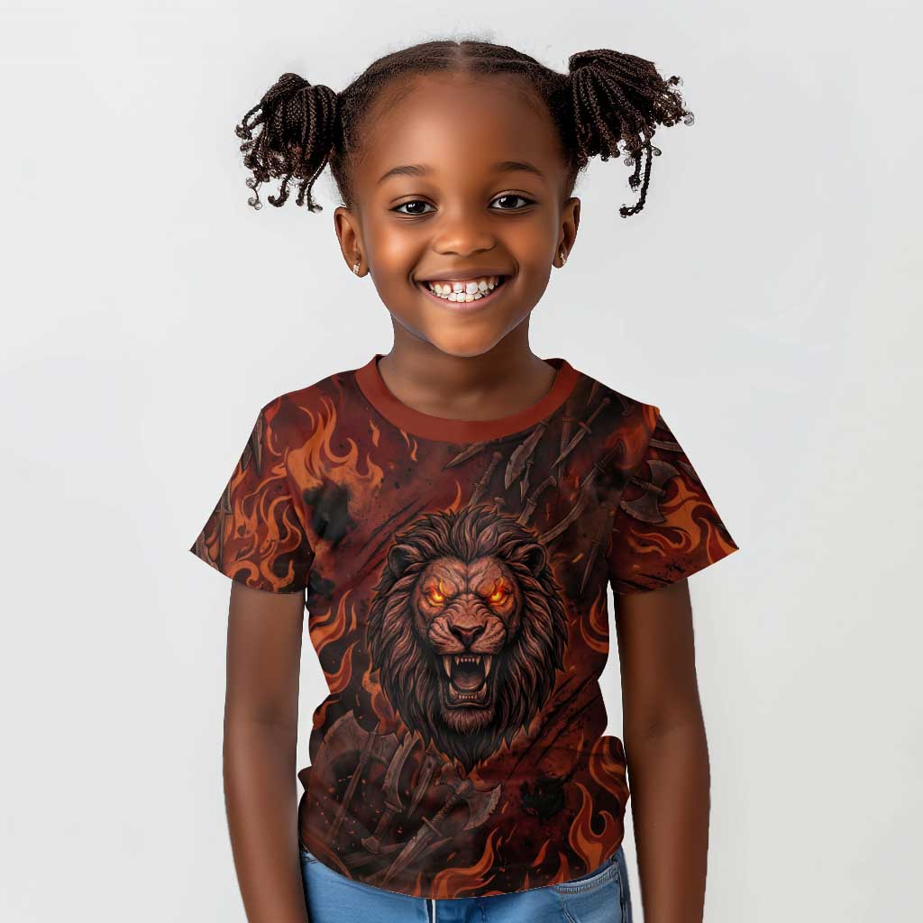 Maahes Kid T shirt Ancient Egyptian Fiery Red Flame - Roaring Lion Head - African Pride