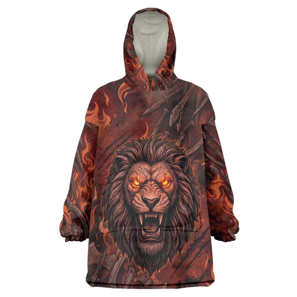 Maahes Kid Wearable Blanket Hoodie Ancient Egyptian Fiery Red Flame - Roaring Lion Head - African Pride