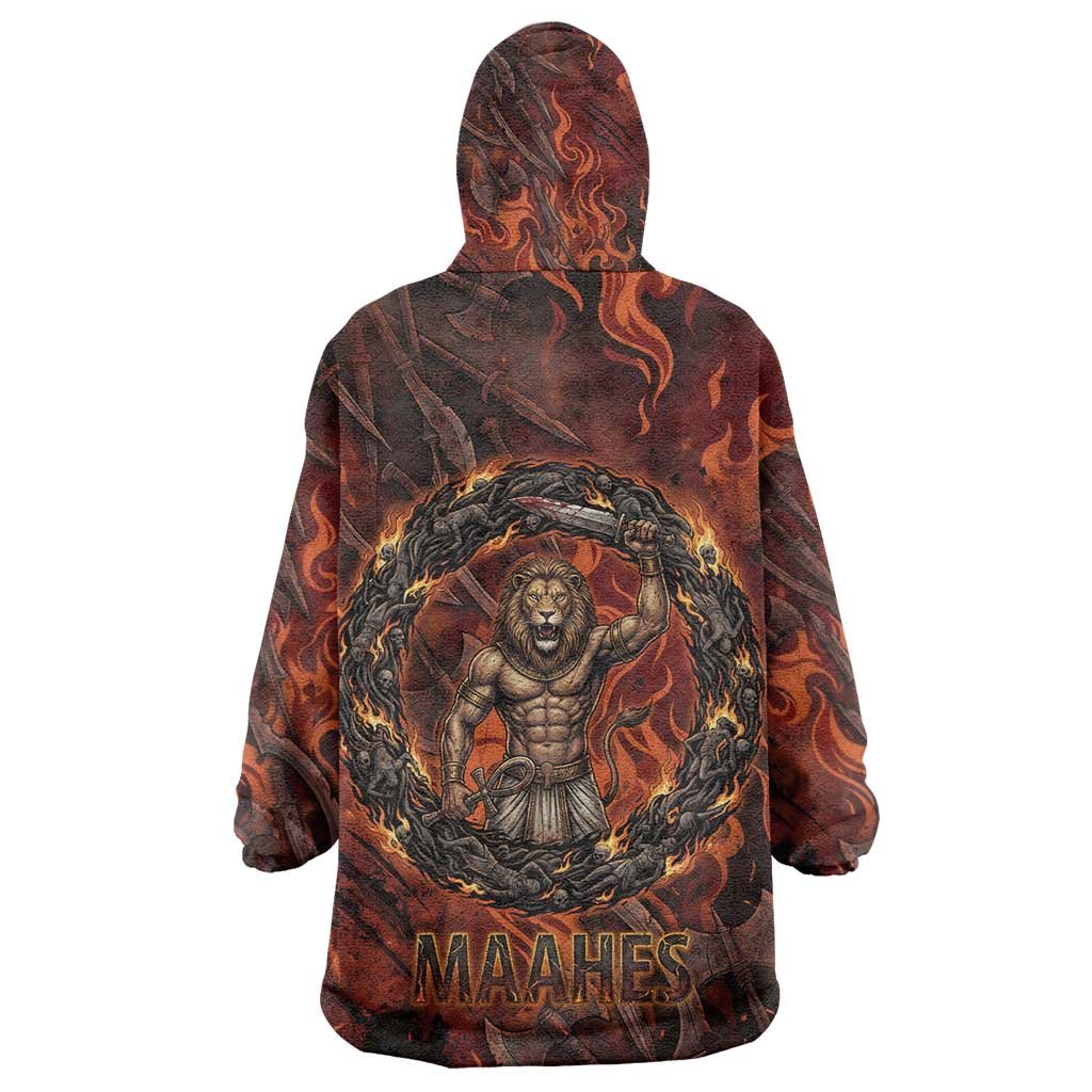 Maahes Kid Wearable Blanket Hoodie Ancient Egyptian Fiery Red Flame - Roaring Lion Head - African Pride