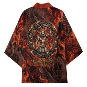 Maahes Kimono Ancient Egyptian Fiery Red Flame - Roaring Lion Head - African Pride