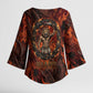 Maahes Kimono Sleeve Blouse Ancient Egyptian Fiery Red Flame - Roaring Lion Head - African Pride