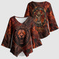 Maahes Kimono Sleeve Blouse Ancient Egyptian Fiery Red Flame - Roaring Lion Head - African Pride