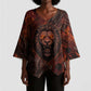 Maahes Kimono Sleeve Blouse Ancient Egyptian Fiery Red Flame - Roaring Lion Head - African Pride