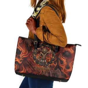 Maahes Leather Tote Bag Ancient Egyptian Fiery Red Flame - Roaring Lion Head - African Pride