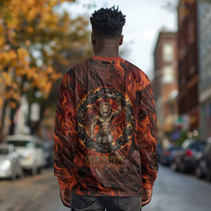 Maahes Long Sleeve Shirt Ancient Egyptian Fiery Red Flame - Roaring Lion Head - African Pride