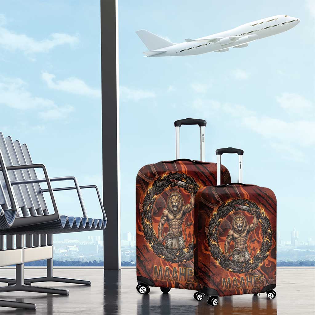 Maahes Luggage Cover Ancient Egyptian Fiery Red Flame - Roaring Lion Head - African Pride