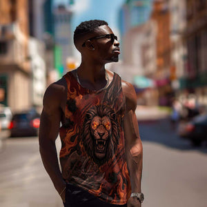 Maahes Men Tank Top Ancient Egyptian Fiery Red Flame - Roaring Lion Head - African Pride