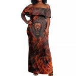 Maahes Off Shoulder Maxi Dress Ancient Egyptian Fiery Red Flame - Roaring Lion Head - African Pride