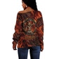 Maahes Off Shoulder Sweater Ancient Egyptian Fiery Red Flame - Roaring Lion Head - African Pride