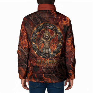 Maahes Padded Jacket Ancient Egyptian Fiery Red Flame - Roaring Lion Head - African Pride