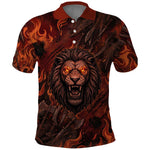 Maahes Polo Shirt Ancient Egyptian Fiery Red Flame - Roaring Lion Head - African Pride