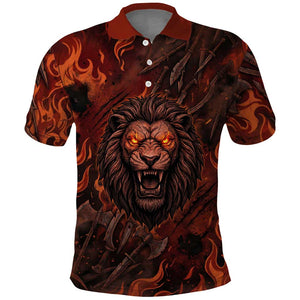 Maahes Polo Shirt Ancient Egyptian Fiery Red Flame - Roaring Lion Head - African Pride