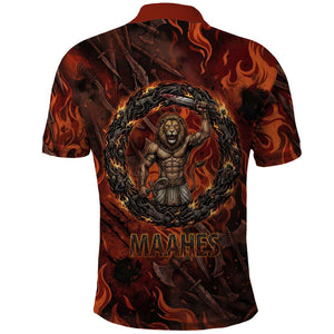 Maahes Polo Shirt Ancient Egyptian Fiery Red Flame - Roaring Lion Head - African Pride