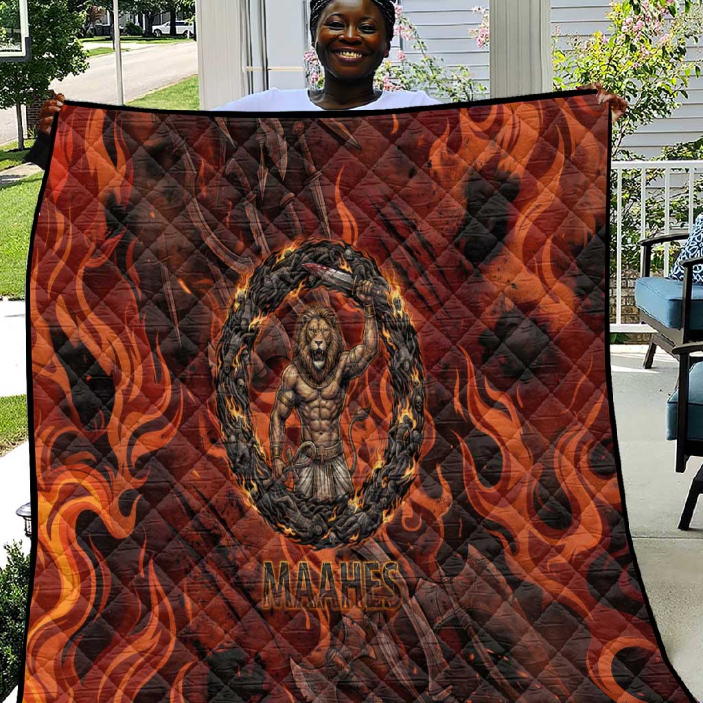 Maahes Quilt Ancient Egyptian Fiery Red Flame - Roaring Lion Head - African Pride