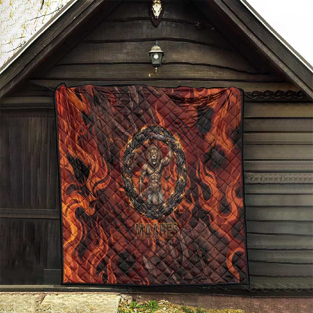 Maahes Quilt Ancient Egyptian Fiery Red Flame - Roaring Lion Head - African Pride